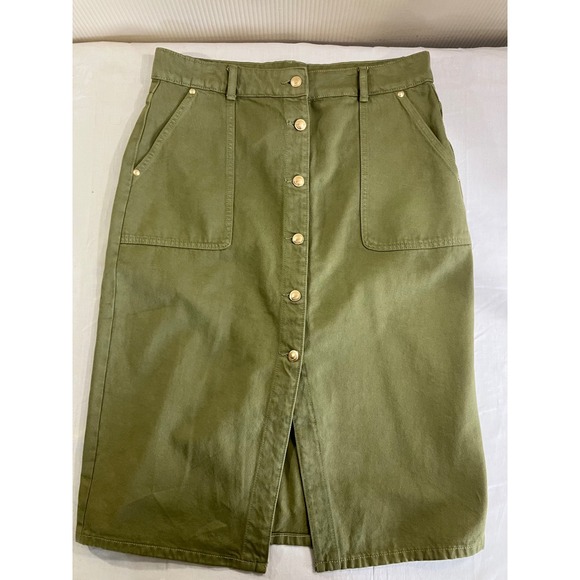 Michael Kors Dresses & Skirts - Michael Kors Womens Olive Green Cotton Button Front Midi Pencil Skirt Size 12